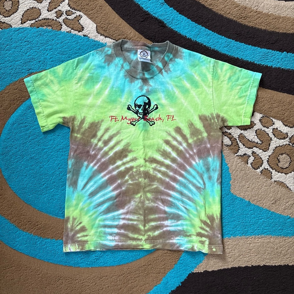 Tie-Dye Green and Brown Ft. Myers Embroidered Beach Tee